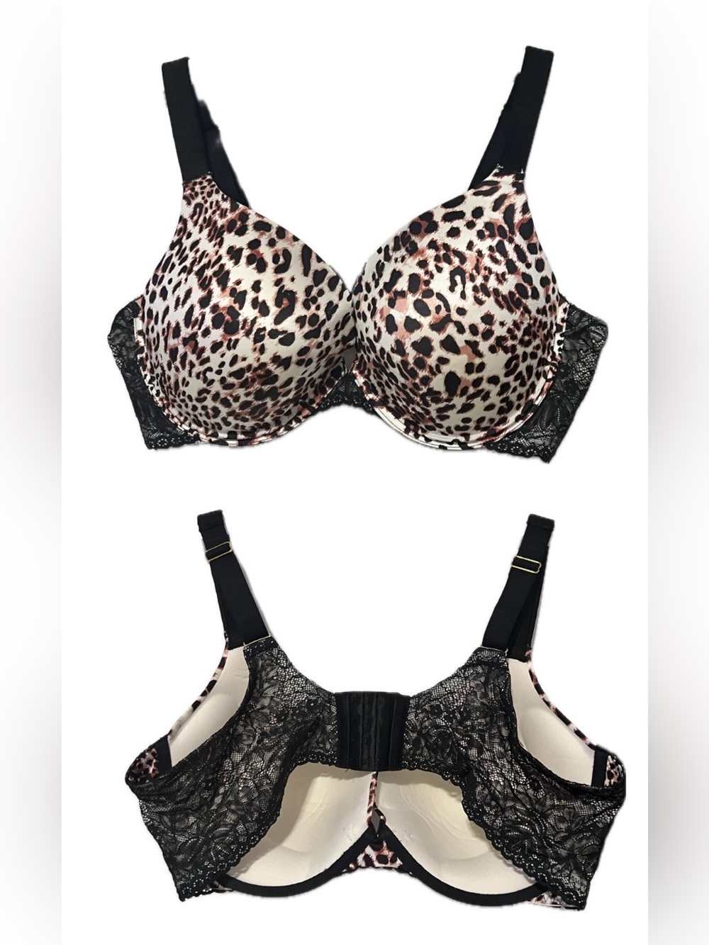 Leopard Print Lace Underwire Bra - Black & Cream